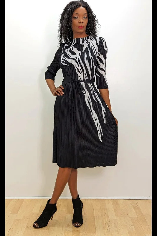 Long Sleeve Pleated Wrap Belt Midi Dress Expensive midi dresses