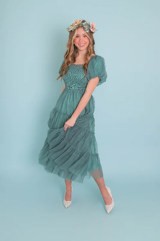 RESTOCK: An Absolute Beauty Tulle Midi Dress-Teal Comfortable midi dresses for everyday wear