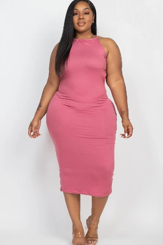 Plus Size Pale Magenta Open Back Midi Dress Strapless midi dresses