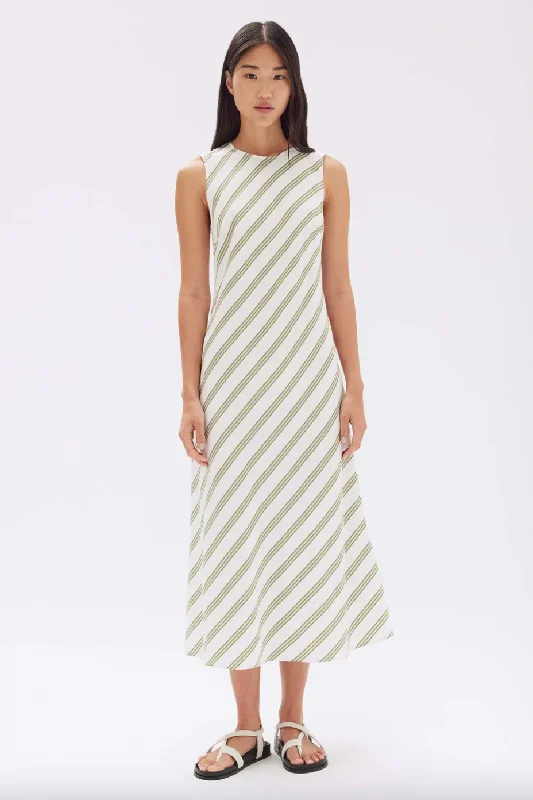 Isola Stripe Midi Dress - Pandan/Antique White Best midi dresses for summer vacation