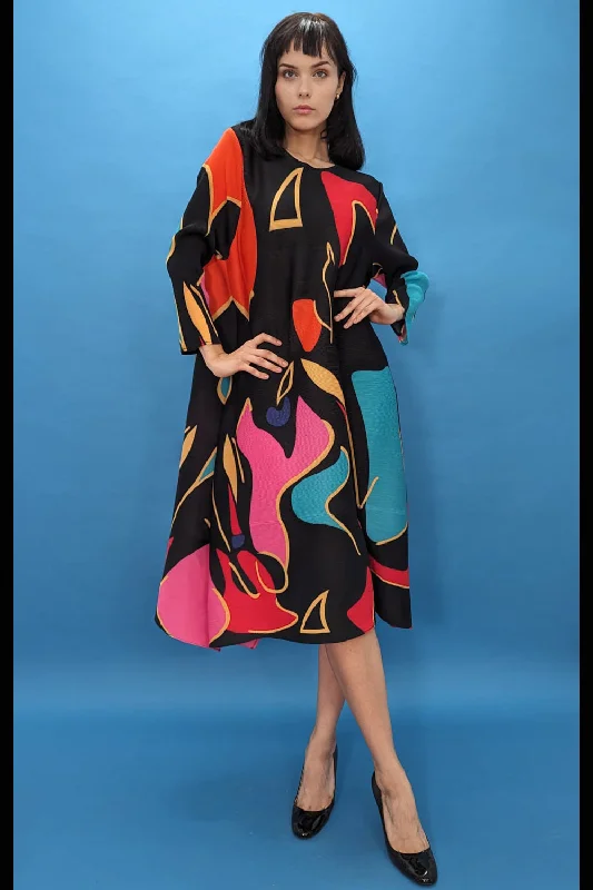 Long Sleeve Multi Colored Print Midi Dress Street style midi dresses