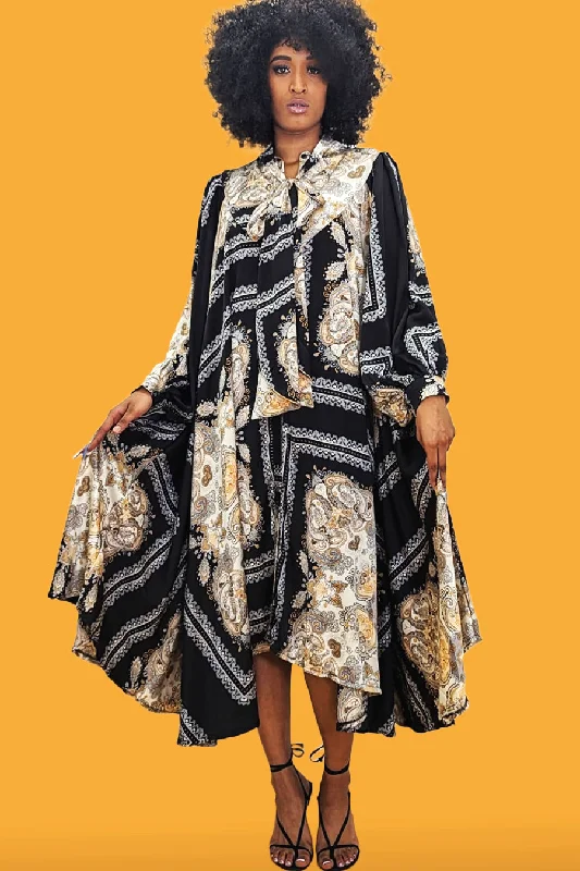 Long Sleeve Patterned Midi Dress Stretchy midi dresses