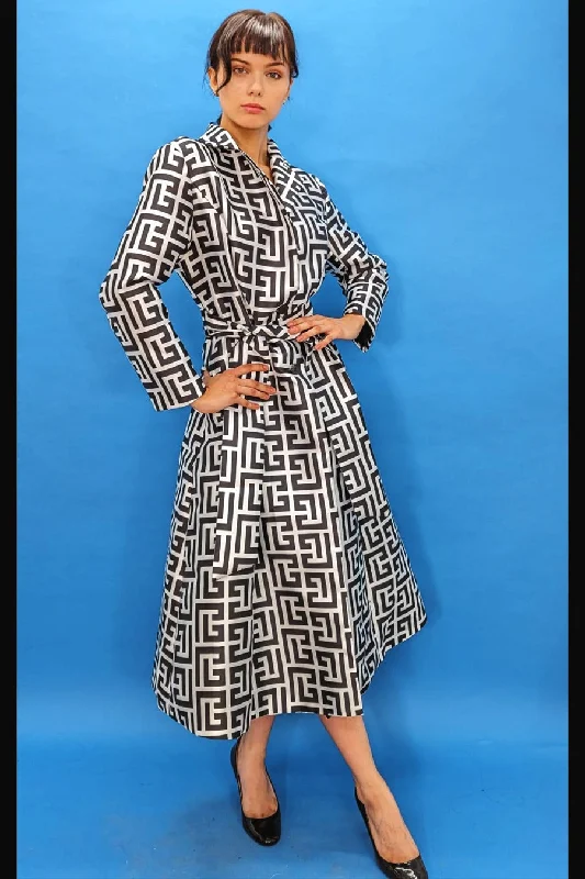 Long Sleeve Printed Wrap Belt Midi Dress Best midi dresses for petites