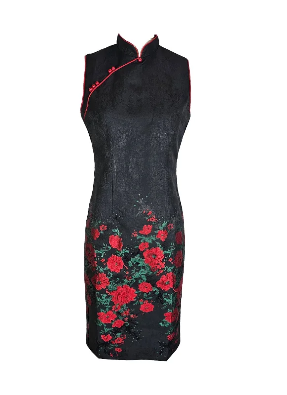 1240052 Floral Embroidery Cheongsam *Black Shein floral dresses