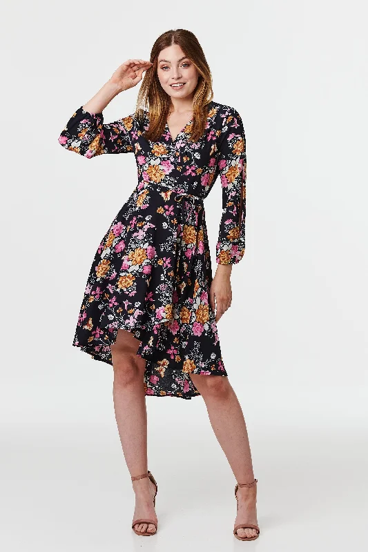 Floral Split Sleeve Wrap Dress Anniversary floral dresses