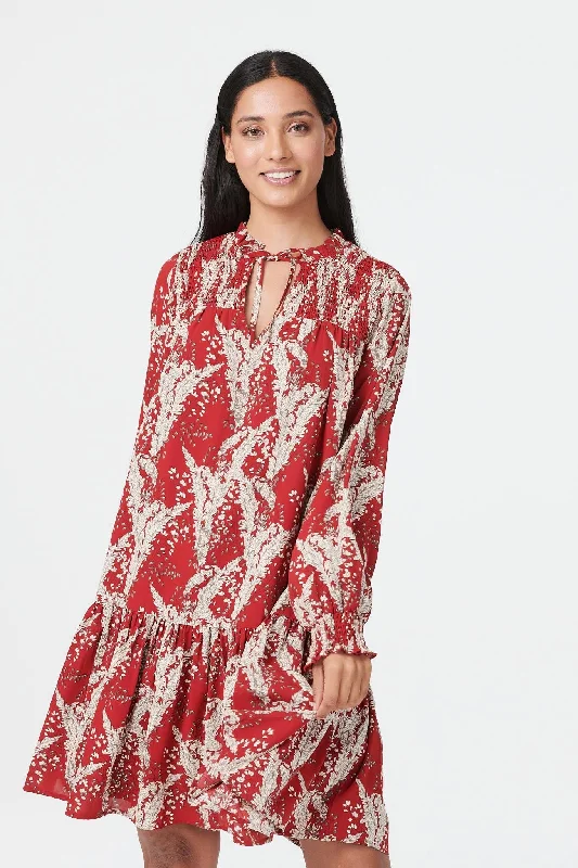 Floral Long Sleeve Smock Dress Office floral dresses