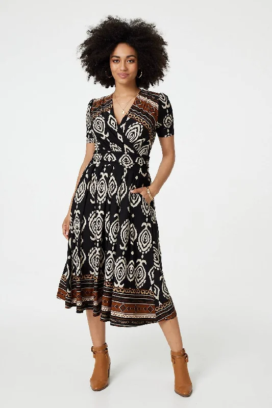 Printed 1/2 Sleeve Pleated Wrap Dress Best floral dresses for petites