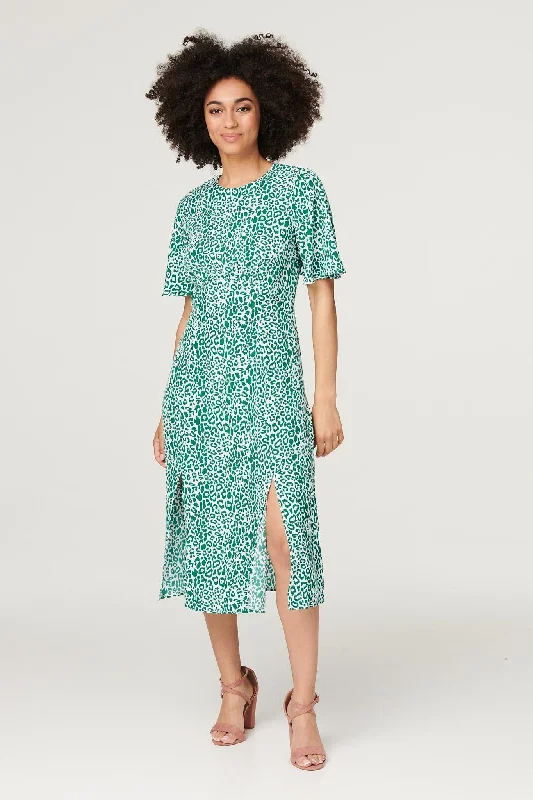 Printed Angel Sleeve Tea Dress Floral dresses under $50