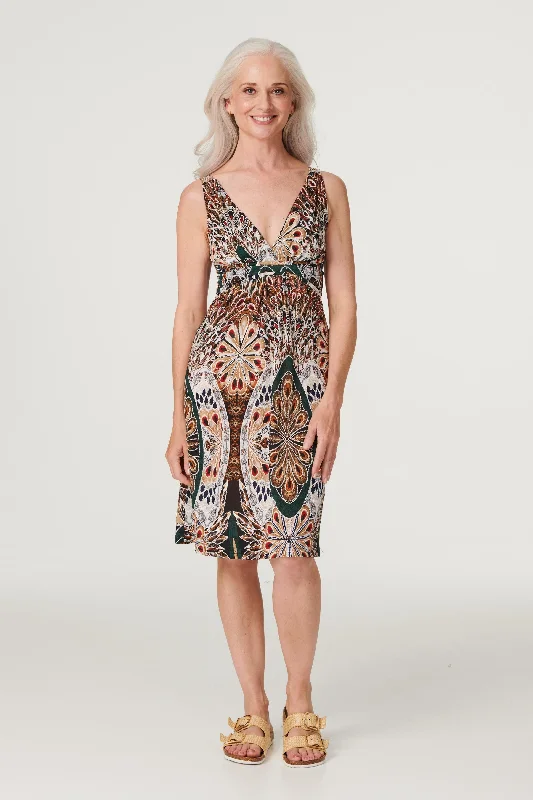 Peacock Print Empire Dress Budget-friendly floral dresses