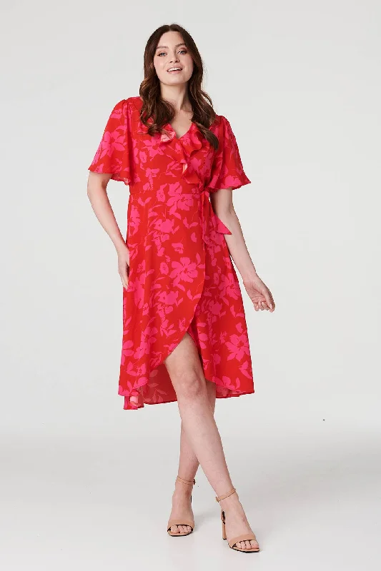 Floral 1/2 Flare Sleeve Wrap Dress Linen floral dresses