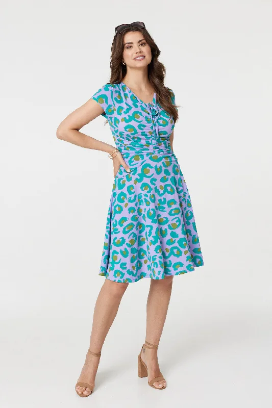 Animal Print Ruched Front Jersey Dress Brunch floral dresses