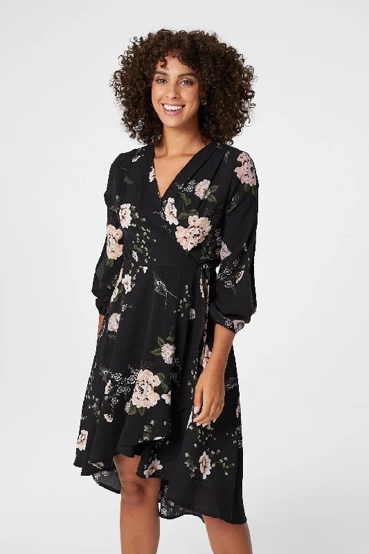 Floral Long Sleeve Wrap Dress Luxury floral dresses