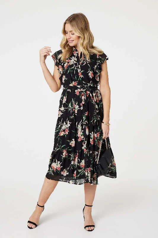 Floral Angel Sleeve Shirt Dress Date night floral dresses