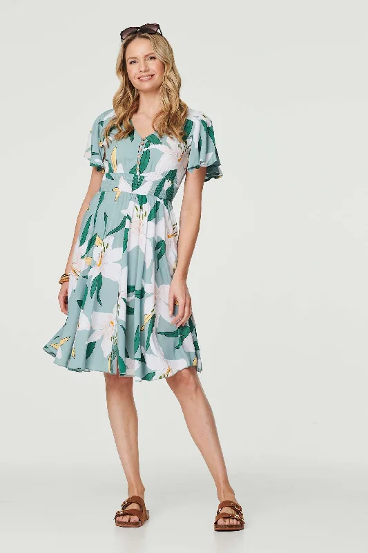 Floral Knee Length Skater Dress Summer floral dresses