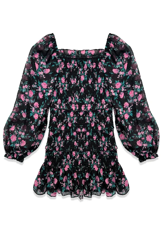 JUNIOR LAILA DRESS WITH SHEER SLEEVES - PRINT Long floral dresses