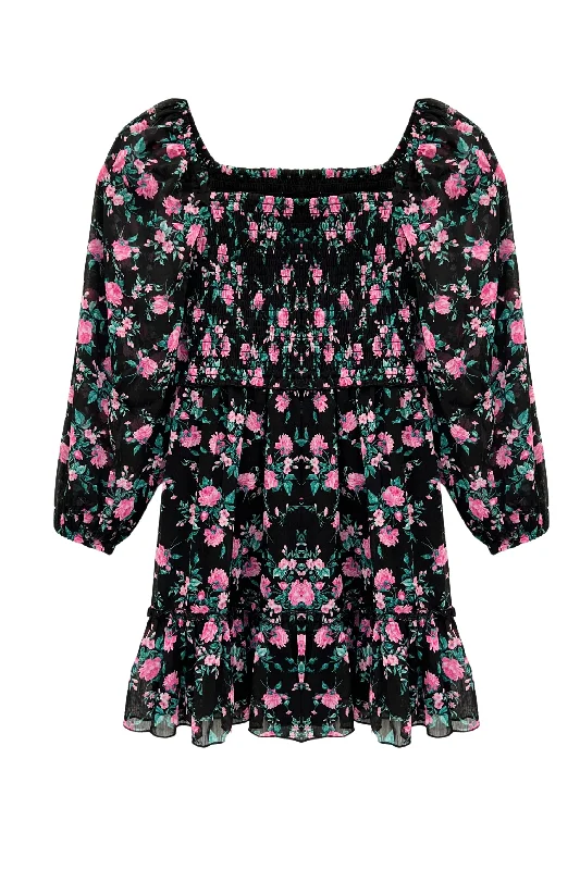 Black Winter Floral Pink