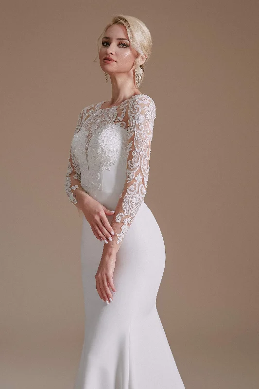 Long Sleeve Beaded French 3D Floral Lace Fishtail Elegant Bridal dresses outfit Romantic floral dresses