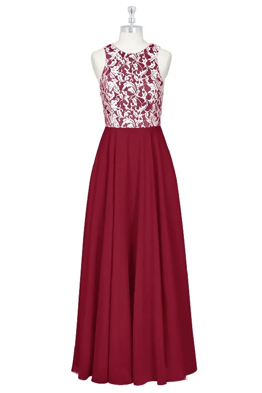 Red Print Sleeveless A-Line Long Bridesmaid Dress Best floral dresses for casual outings