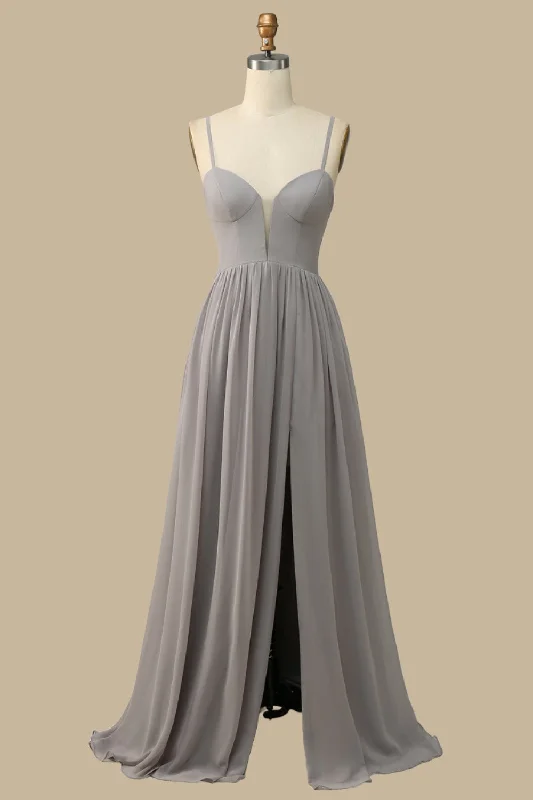 Gray Corset Cutout Back Chiffon Maxi Dress High-Waist Maxi Skirt