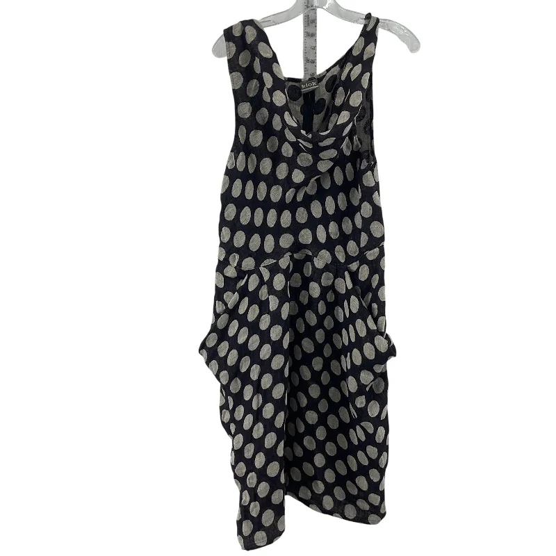 Klok Black & Beige Polka Dot Linen Long Tank Dress W Pockets Women's L Preowned Casual Maxi Skirt