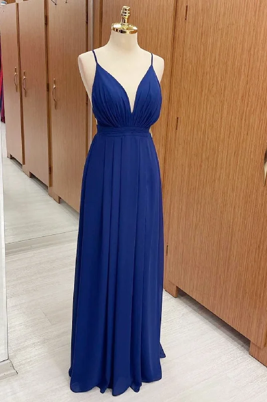 Royal Blue Plunge V Cross Back Maxi Dress Vintage Maxi Skirt