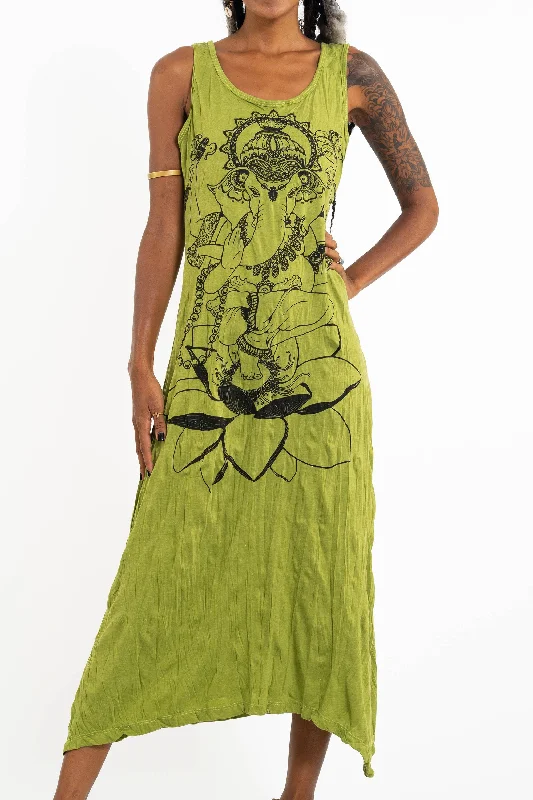 Womens Lord Ganesh Long Tank Dress in Lime Elegant Maxi Skirt