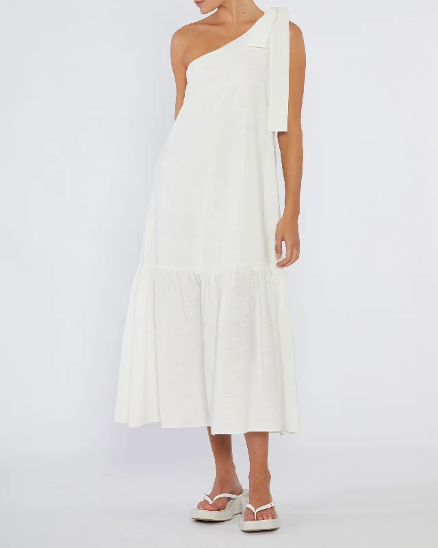 Aruba Linen One Shoulder Dress - White Flowy unclassified dresses