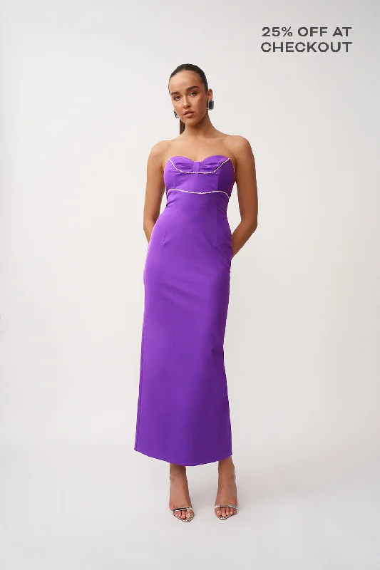 Audrey Twist Strapless Ankle Dress - Purple Wedding guest unclassified dresses