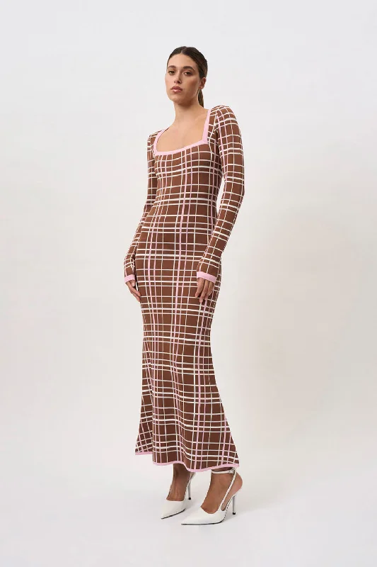 Carolina Check Knit Dress | Final Sale - Brown Pink Office unclassified dresses