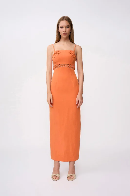 Fiamma Linen Loop Ankle Dress - Orange Stretchy unclassified dresses