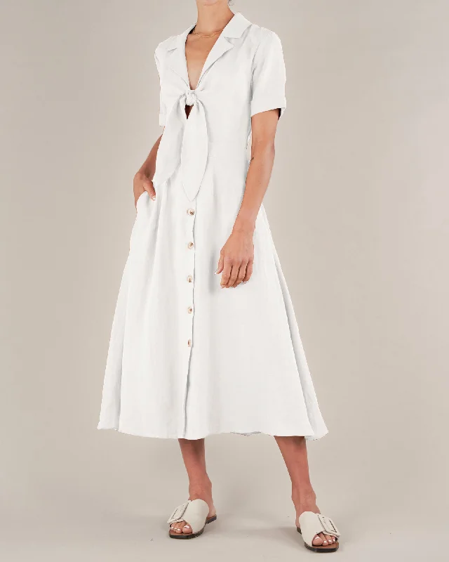 Ines Linen Tie Front Dress - White One-shoulder unclassified dresses