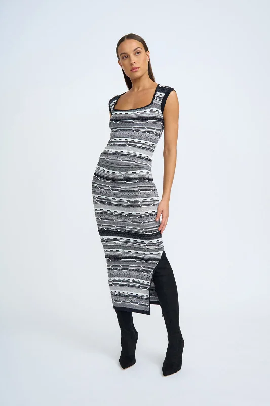 Monochrome Stitch Knit Dress | Final Sale - Black Grey Ivory Spring unclassified dresses