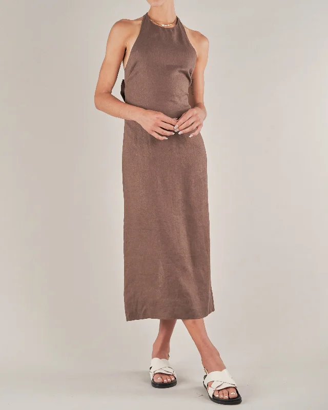 Santa Cruz Linen Halterneck Dress - Chocolate Y2K unclassified dresses