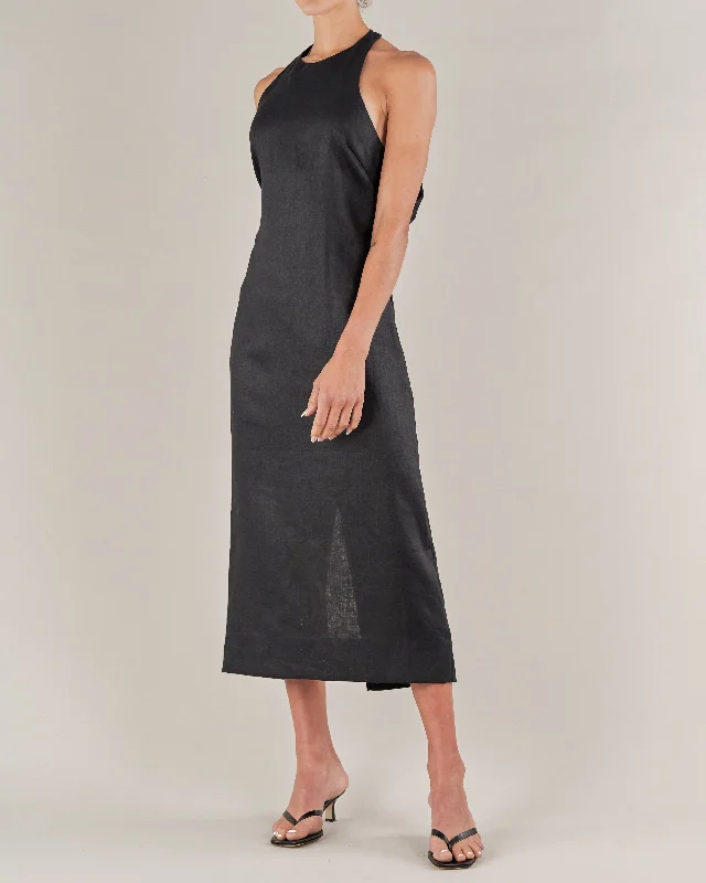 Santa Cruz Linen Halterneck Dress - Black High-low unclassified dresses