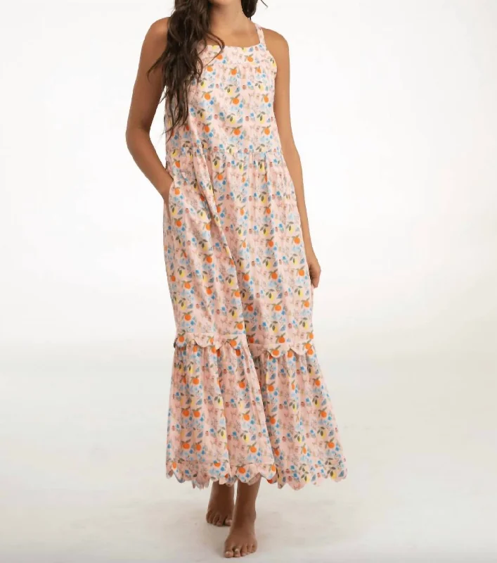 Chase Midi Dress In Pink Fruits Boho Chic Midi