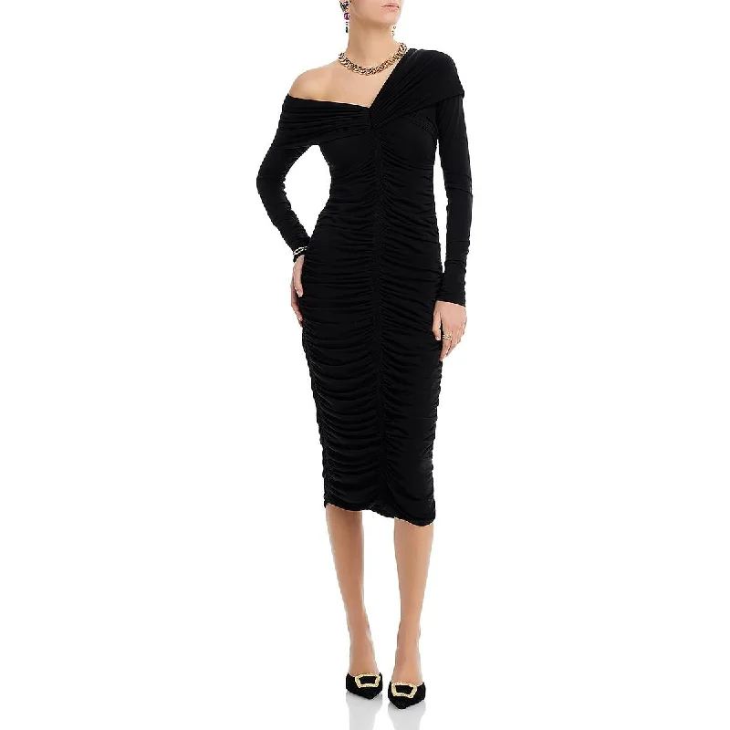 Marie Womens Long Sleeve Midi Cocktail And Party Dress Pleated Midi Skirt