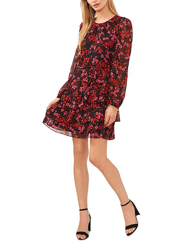 Womens Floral Print Chiffon Midi Dress Bright Midi Skirt