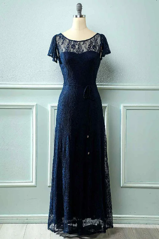 A-line Sweetheart Flowing Sleeves Lace Long Bridesmaid Dress Lace Detail Gown