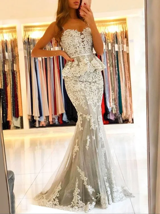 Gray Sweetheart Neck Lace Mermaid Long Prom Dress Formal Dress,DP0224 Lace Dress Perfect