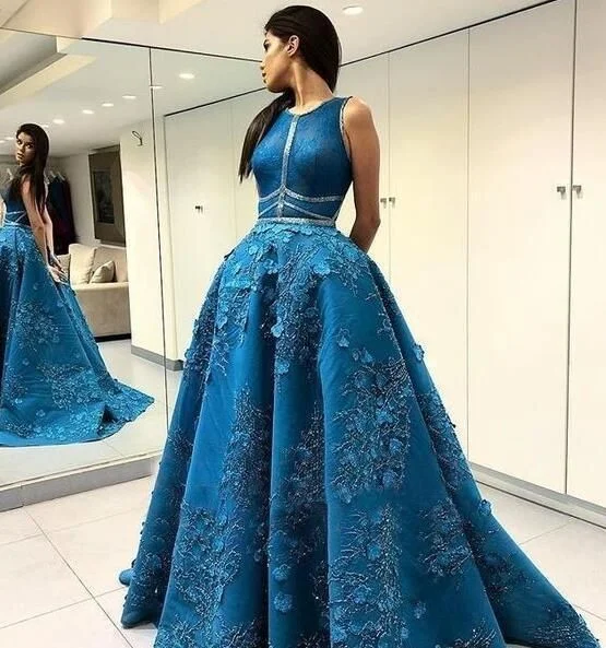 Vintage Lace Appliques Ball Gown Scoop Long Open Back with Pockets Prom Dresses,DP0251 Elegant Lace Design